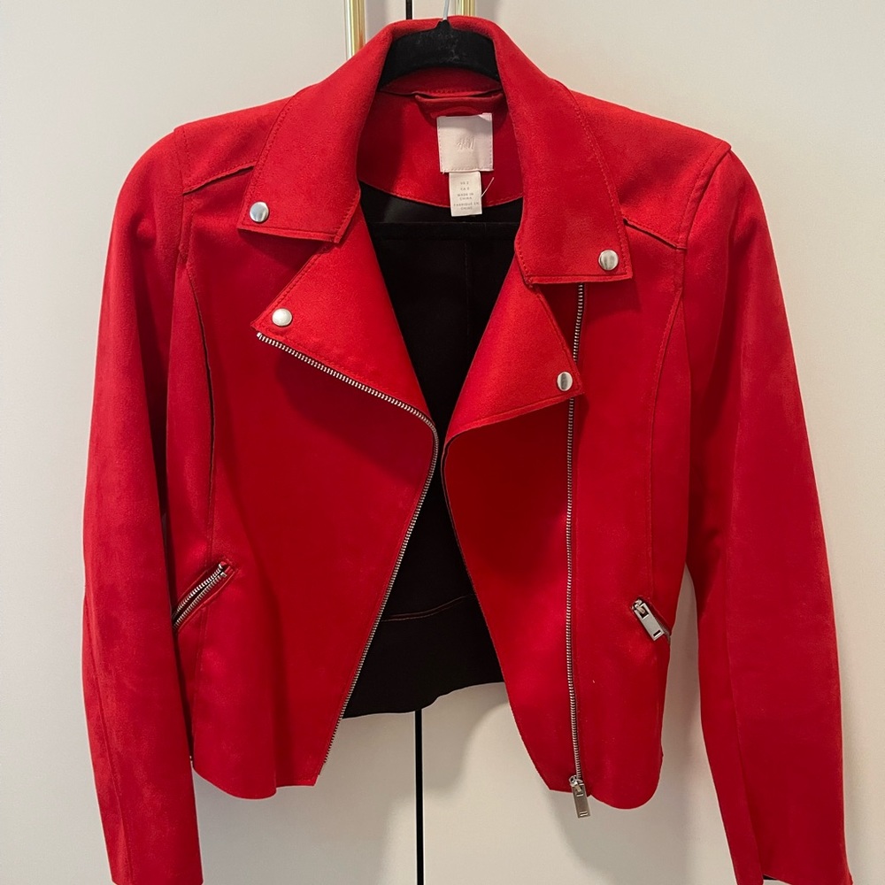 Red Faux Suede Moro Jacket